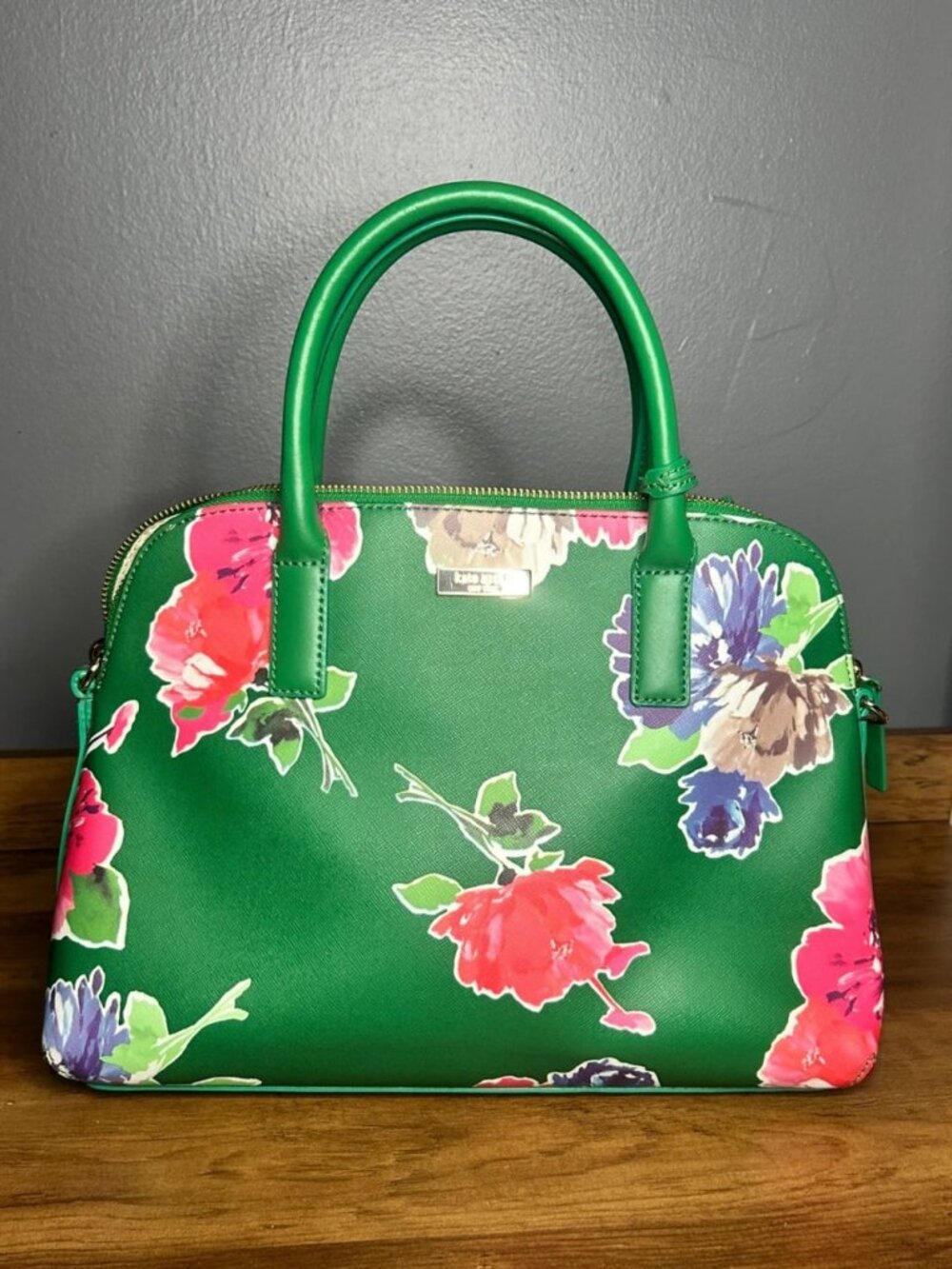 Kate Spade New York Floral Dome Satchel Top Handle Bag Green Multi